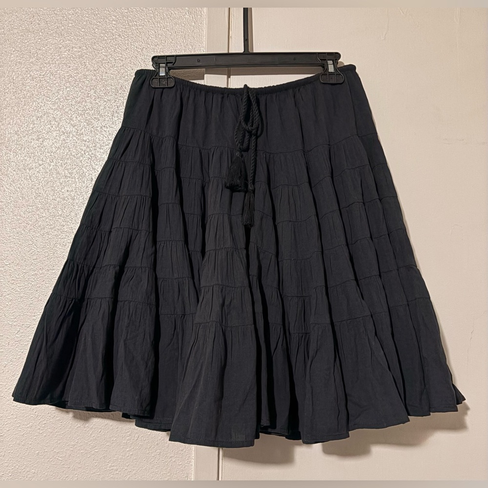 NWT Free People Large Black A-Line Tiered Flowy Skirt W/ Elastic Waist